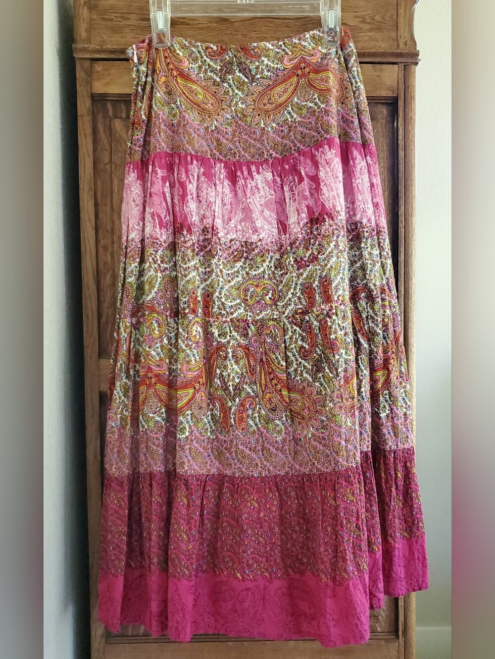 FEMME TIERED BOHO MIDI SWING SKIRT SIZE MEDIUM BEADED+SEQIINS EXCELLENT LIKE NEW - Picture 2 of 13